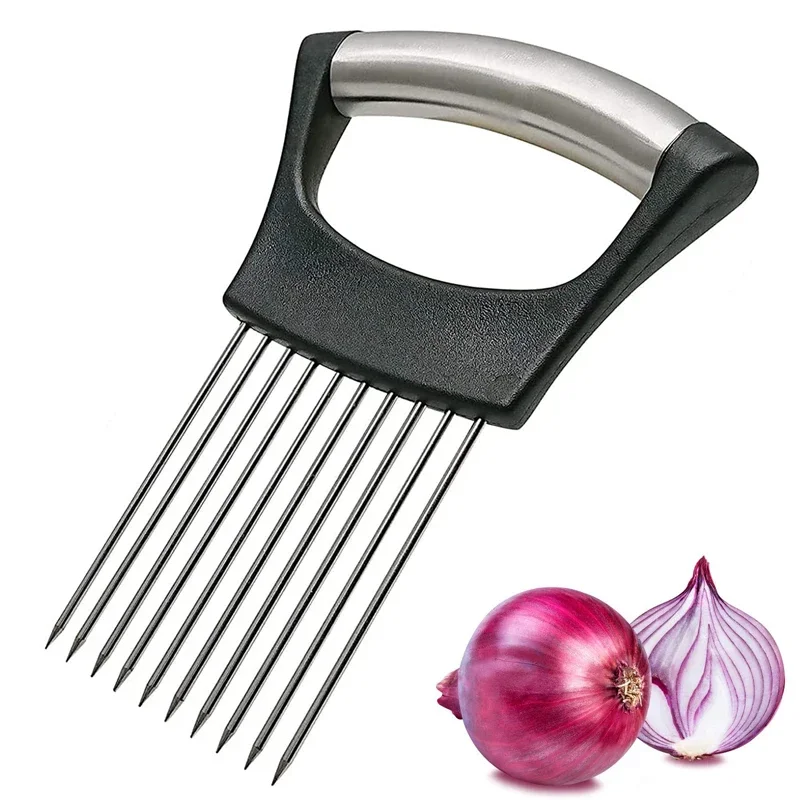 

Leeseph Onion Holder, Stainless Steel Onion Slicer Holder for Slicing and of Onions Avocados and Vegetables Triturador de ajo