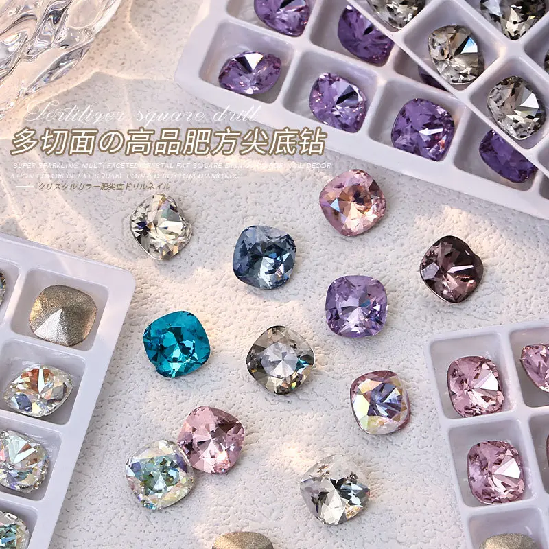 10pcs Multi Faceted High-Quality Fat Square Pointed Bottom Crystal Glitter  Stone And Crystals Nail Art Rhinestone Jewelry 8MM