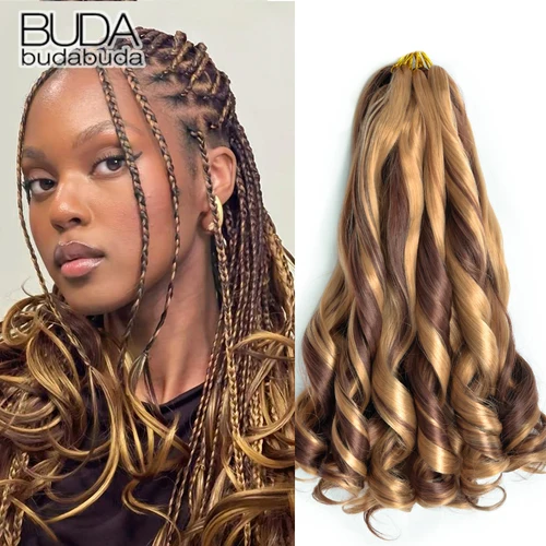 Cabello trenzado rizado francés, cabello trenzado rizado sintético de 14 pulgadas, extensiones de cabello trenzado ondulado suelto preestirado para mujeres