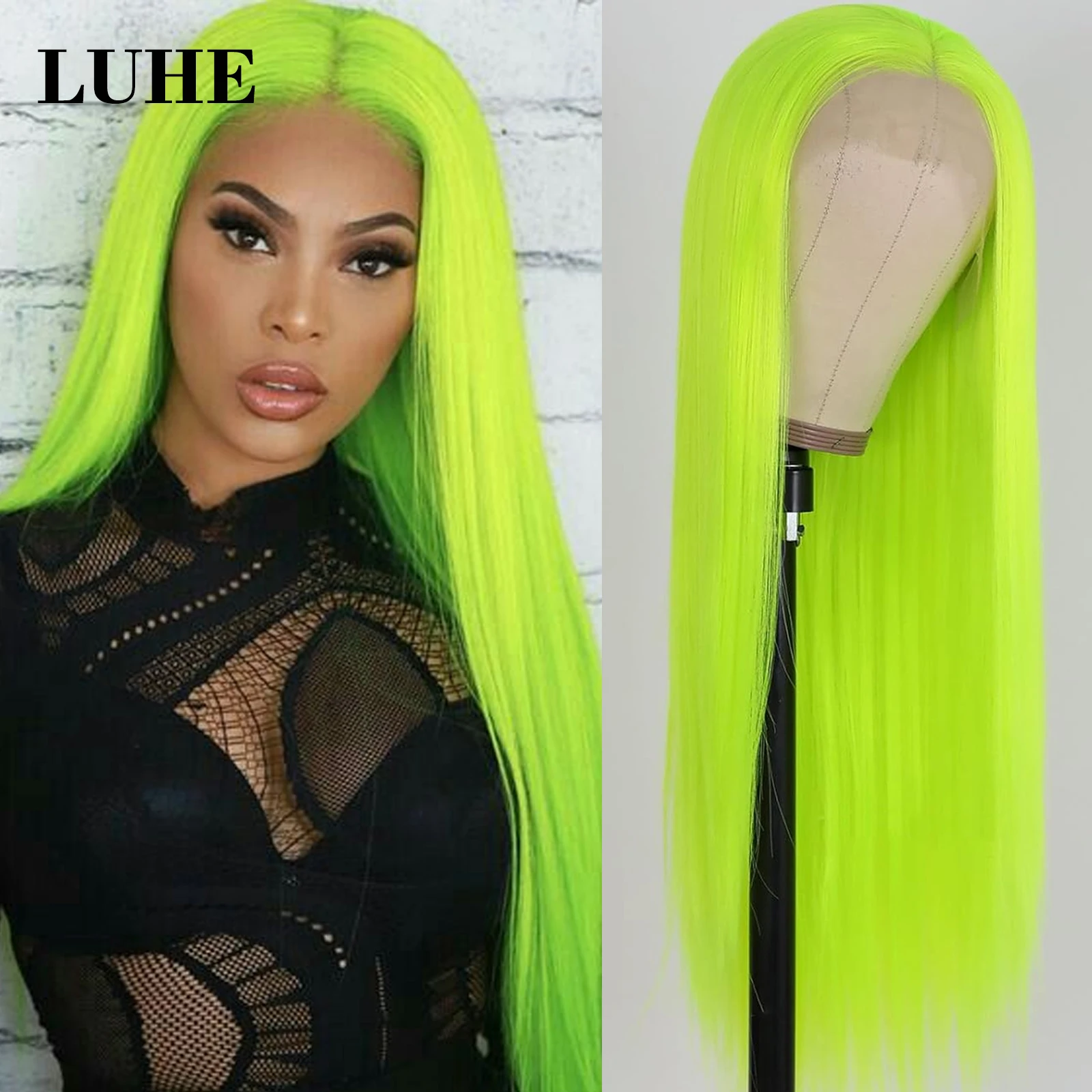 Fluorescent Neon Green 13x3 Lace Front Wigs For Black Women Bright Yellow Cosplay Long Straight Synthetic Hair Lace Frontal Wigs