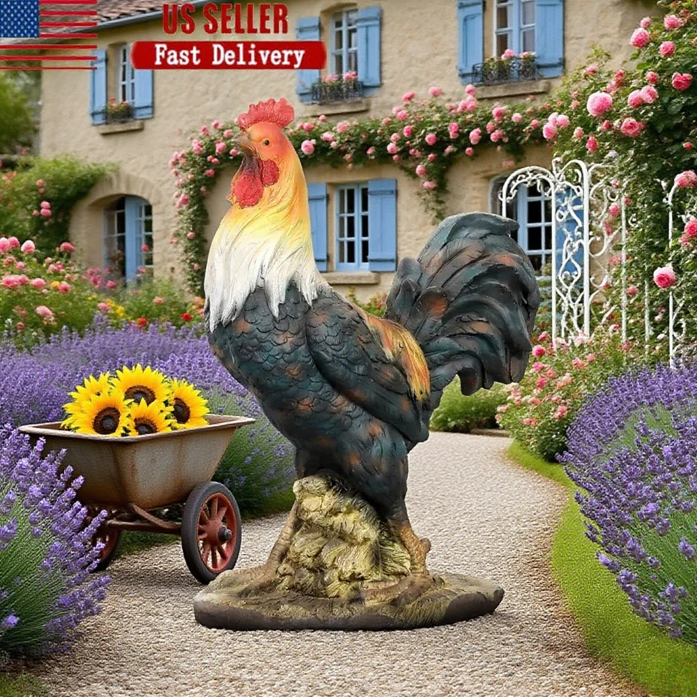 

Life Sized Rooster Durable Concrete Chicken Sculpture Outdoor Decor Lawn Patio Backyard Home Garden Statue