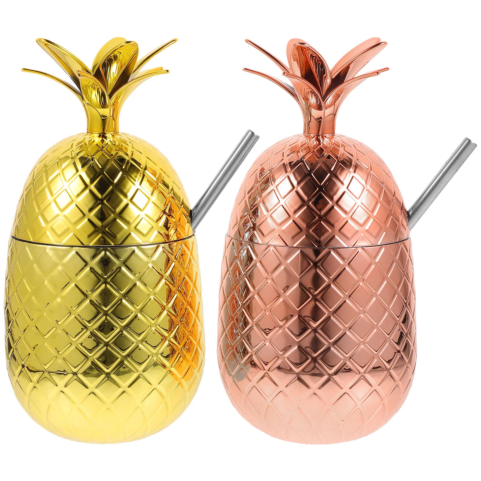 

Gold Pineapple Cup with Straw Sippy Glasses Beverage Decor Stainless Steel Cocktail Banquet