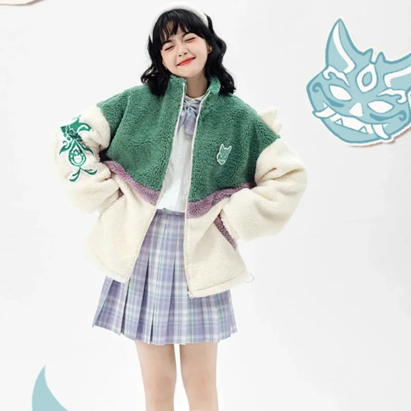 

qq 123Klee Kazuha Xiao повседневная толстовка на молнии куртка аниме Harajuku толстовка теплое флисовое пальто Doujin косплей костюм