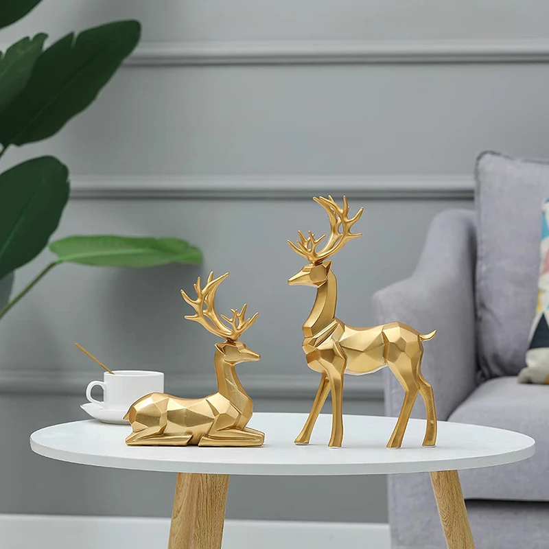 Fashionable Resin Geometric Elk Sculpture Ornaments Sitting Deer Statues Christmas Reindeer Home Decoration Ornaments