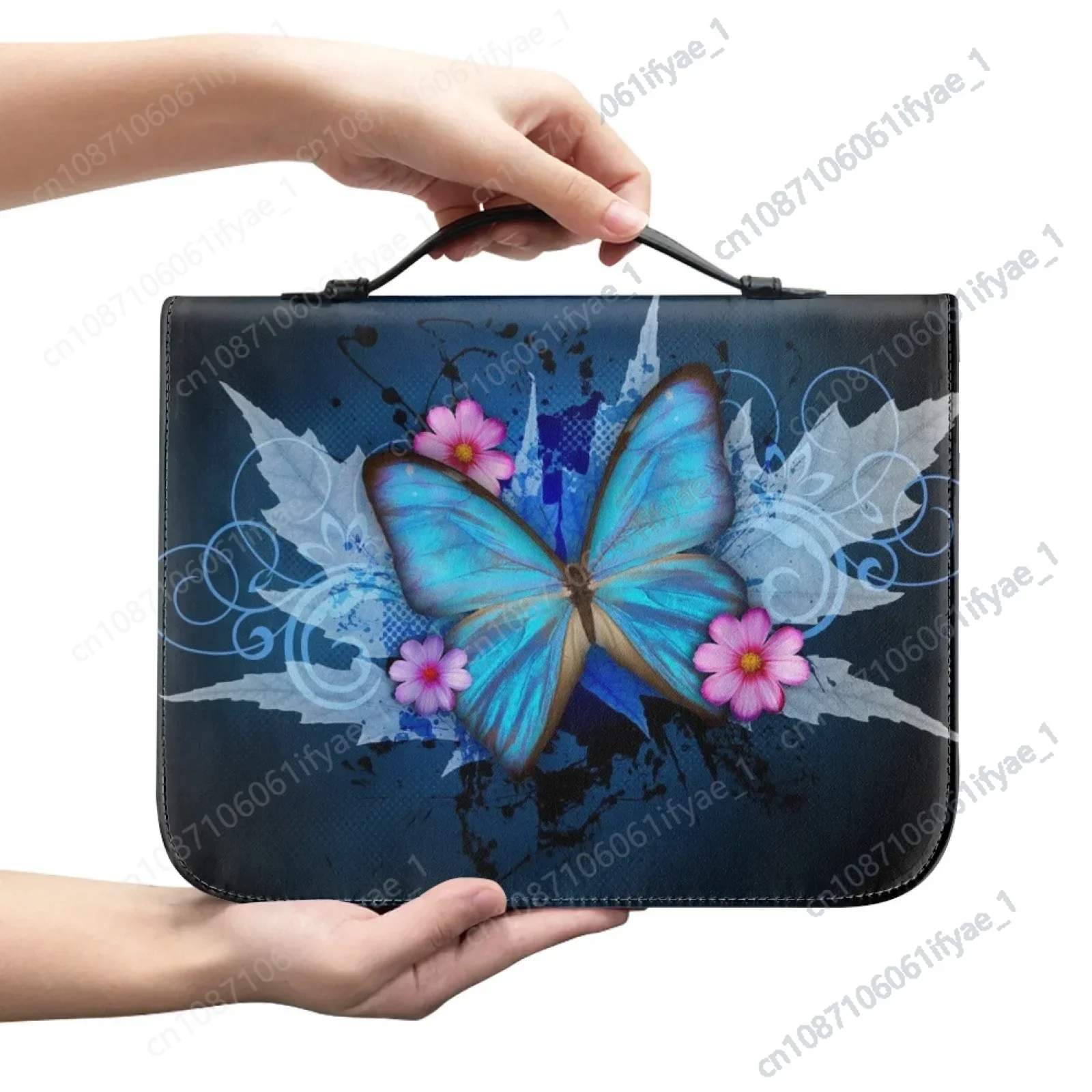 Blue Butterfly Print Leather Bible Hymns Bible Cover Personalized Book Protective Case High Quality Bible Bags