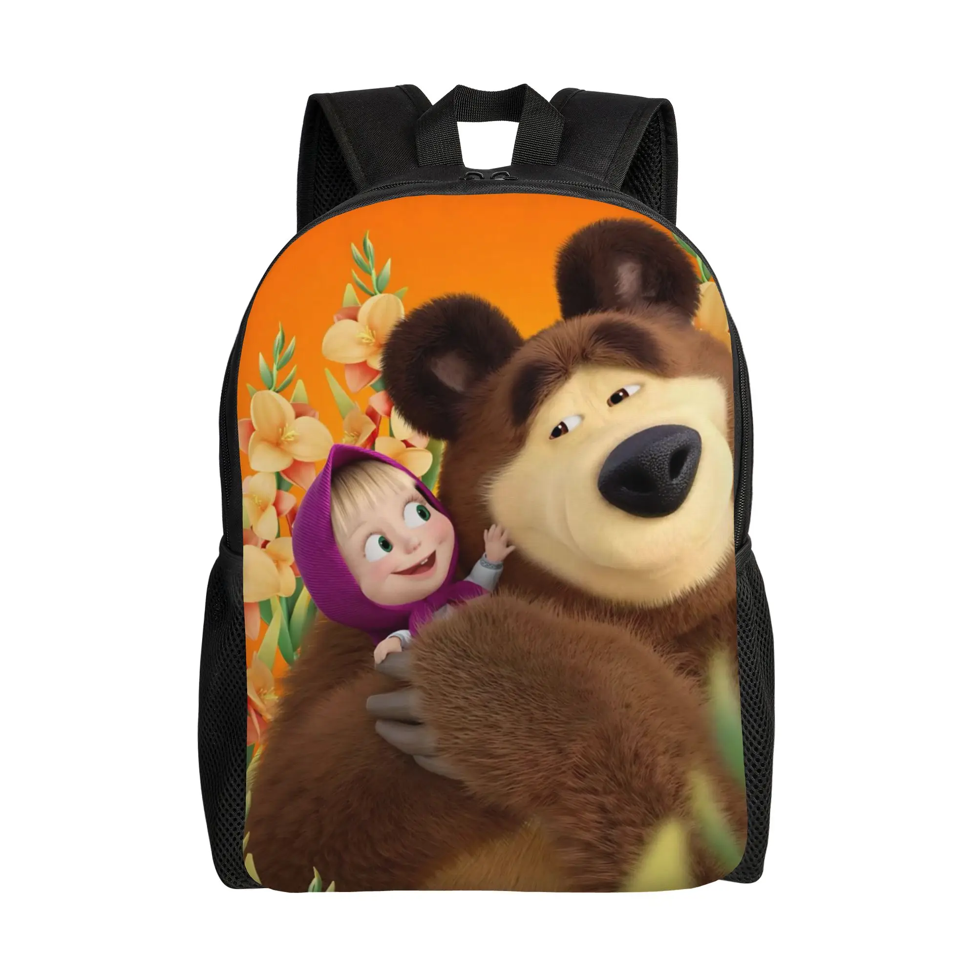 M-Masha and The Bears Backpack Men  Large Backpacks Polyester Cool High School Bags Travel Custom Rucksack