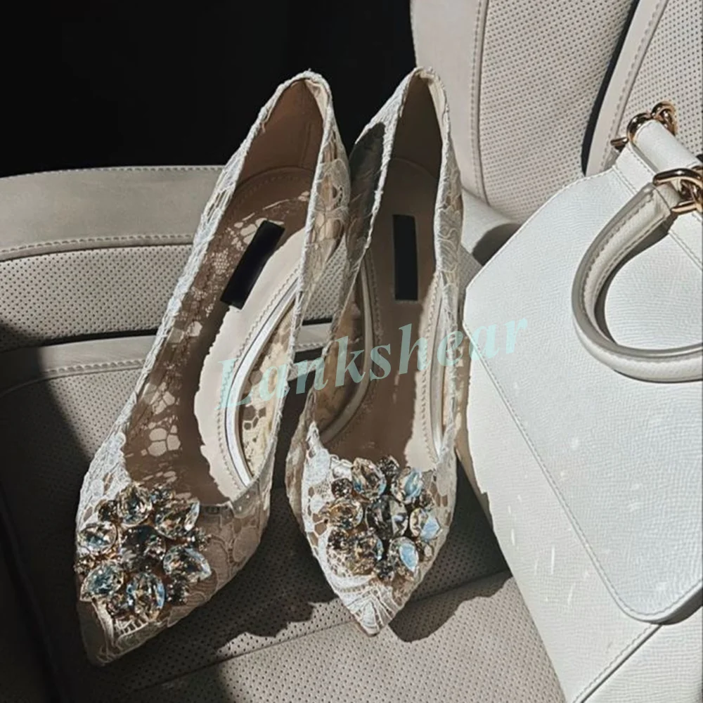 Lace Pointed Toe Stiletto Bridal Pumps for Women Clear Crystal Rhinestone Sleek Stiletto Heel Romantic Evening Occasion Styling