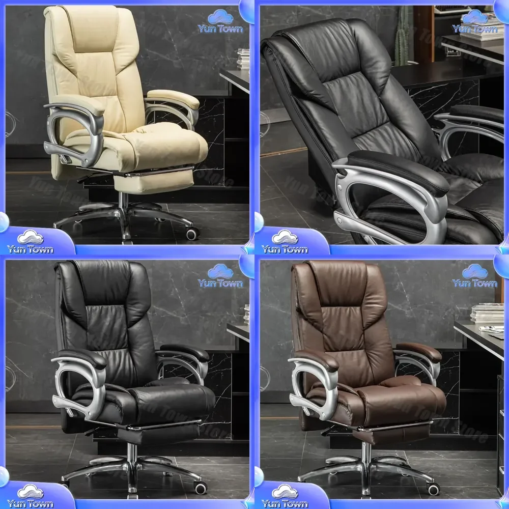 Computer Chair for Home Office Cowhide Swivel Chair with Long Reclining Comfortable Massage Leather Boss Chair Business Class