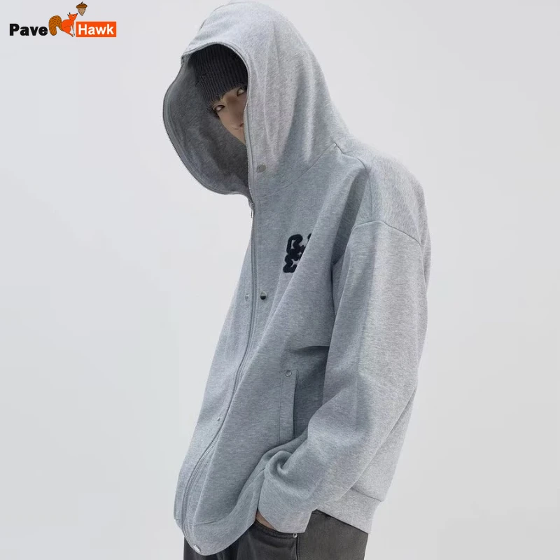 American Letter Towel Embroidered Mens Hoodie Simple Solid Thin College Hooded Jackets Button Decoration Retro Zipper Coats