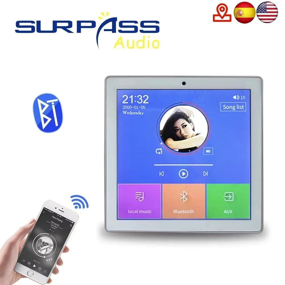 Som ambiente para casa bluetooth casa inteligente áudio 2/4 canais sem fio bluetooth mini amplificador 4 'function tela de toque rádio fm função do cartão tf aux na parede amplificador