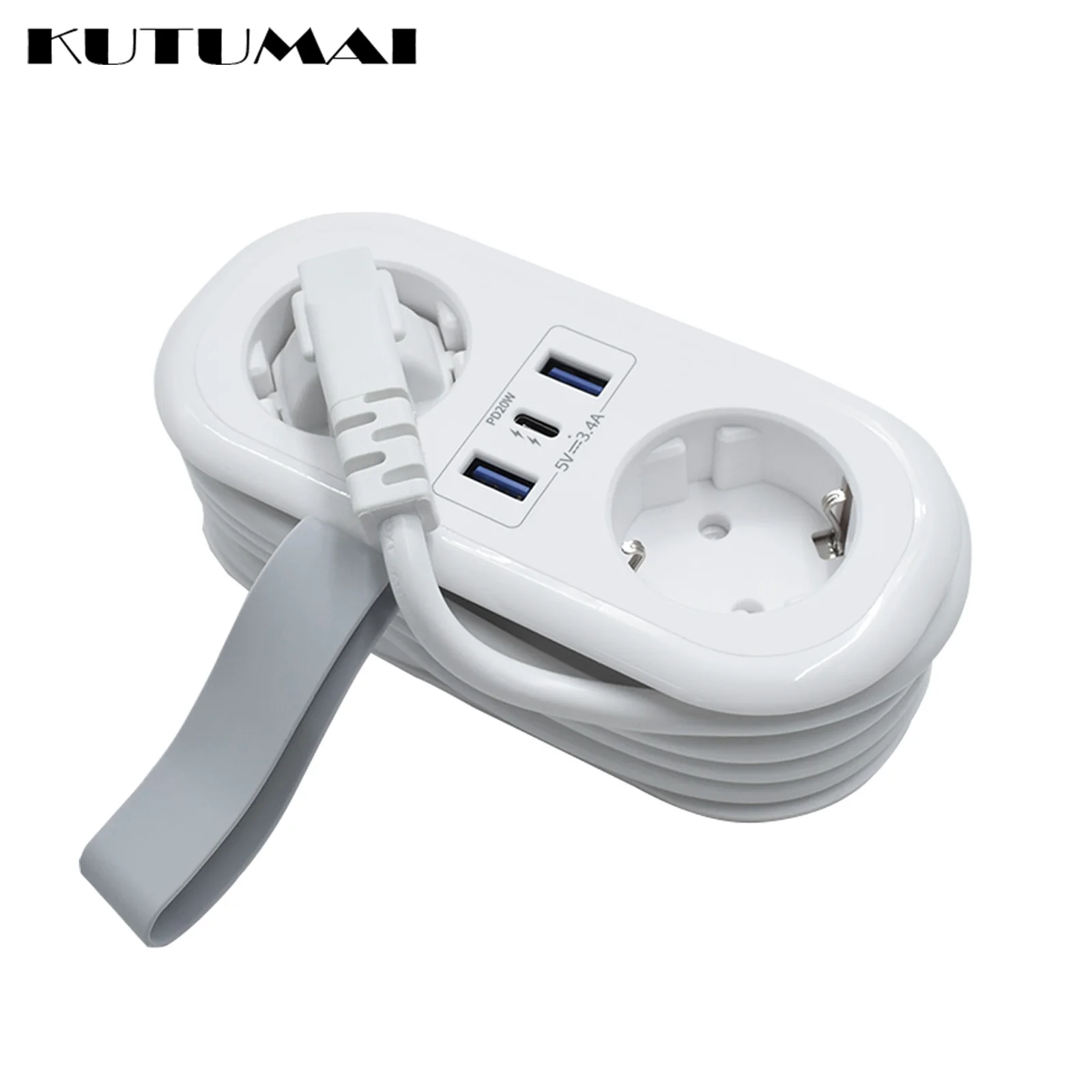 Travel Multiple Socket with USB Power Strip with 2 USB and 1 Type C Ports and Wrapped Cable USB Socket for Travel and Office