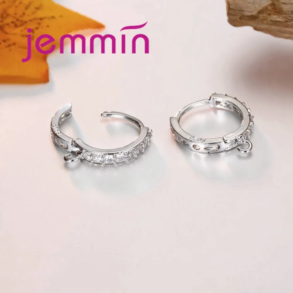 Genuine 925 Sterling Silver DIY Jewelry Hollow Hoop Earrings Findings High Quality AAAAA Clear Cubic Zirconia Big Promotion