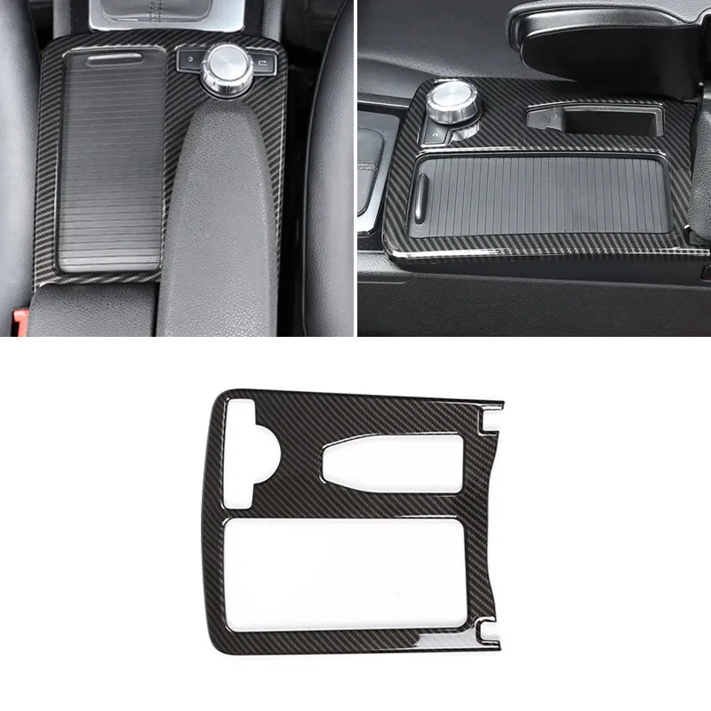 For Mercedes Benz C E GLC Class W204 W212 W207 Car ABS Carbon Texture Central Console Water Cup Holder Frame Cover Sticker Trim