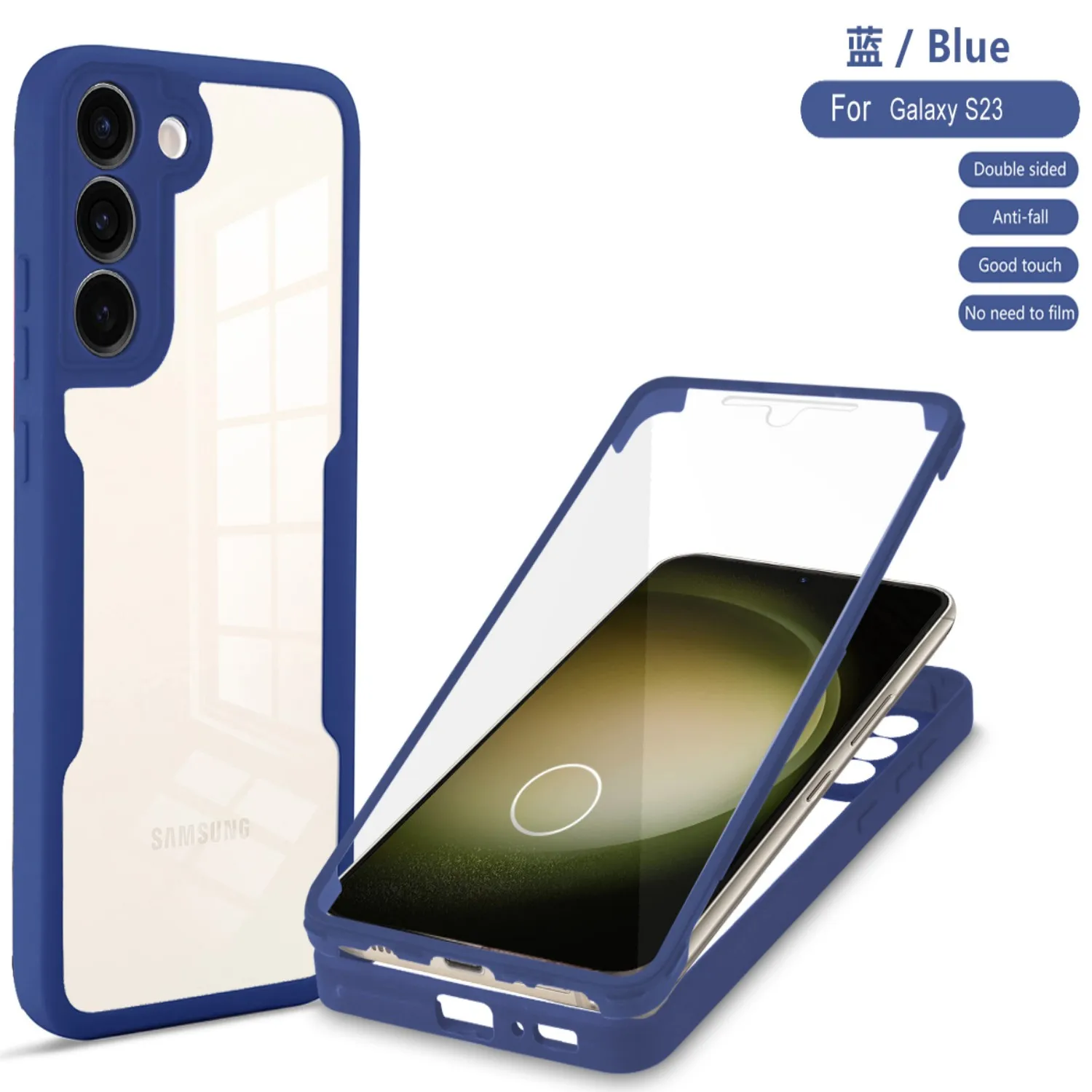 360° Shockproof Phone Case for Samsung Galaxy S23 Plus Built-in Screen Protector Transparent Back Anti-Drop Bumper Cover