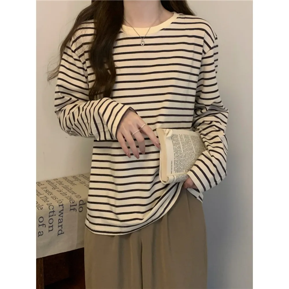 

Women's Loose Slim Versatile Stripe round Neck T-shirt Comfortable Fit Classic Style Ideal for All Seasons