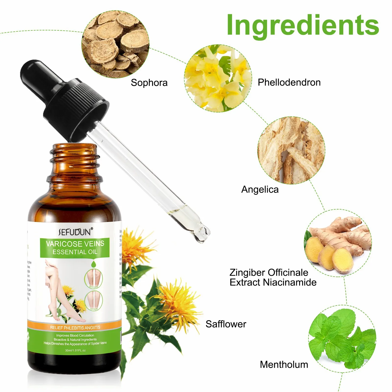 SEFUDUN Pulse Jing Aceite varicoso Masaje Aceite corporal Uso externo Cuidado de manos y pies Aceite para abultado muscular 30 ml