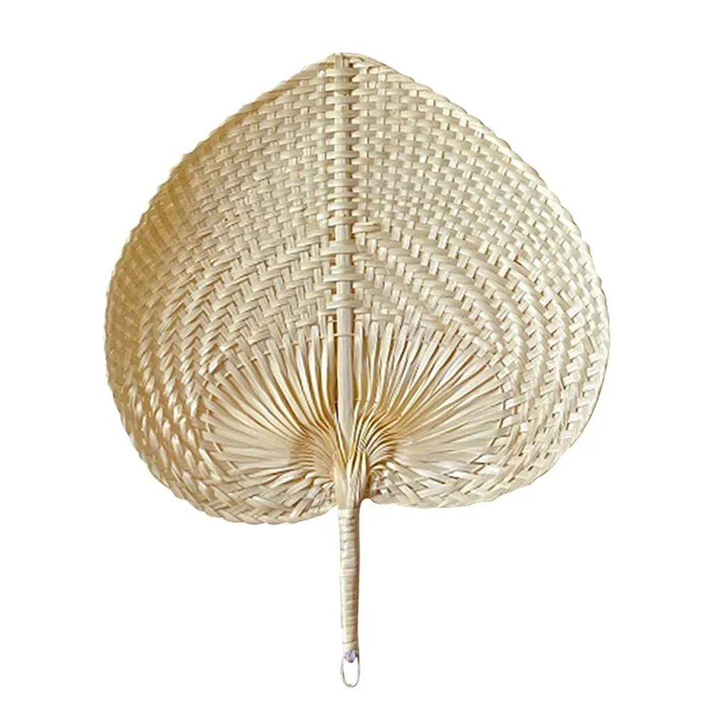 natural bamboo and rattan fans handwoven palm leaf pattern heart-shaped woven fan summer cooling fan for home decoration