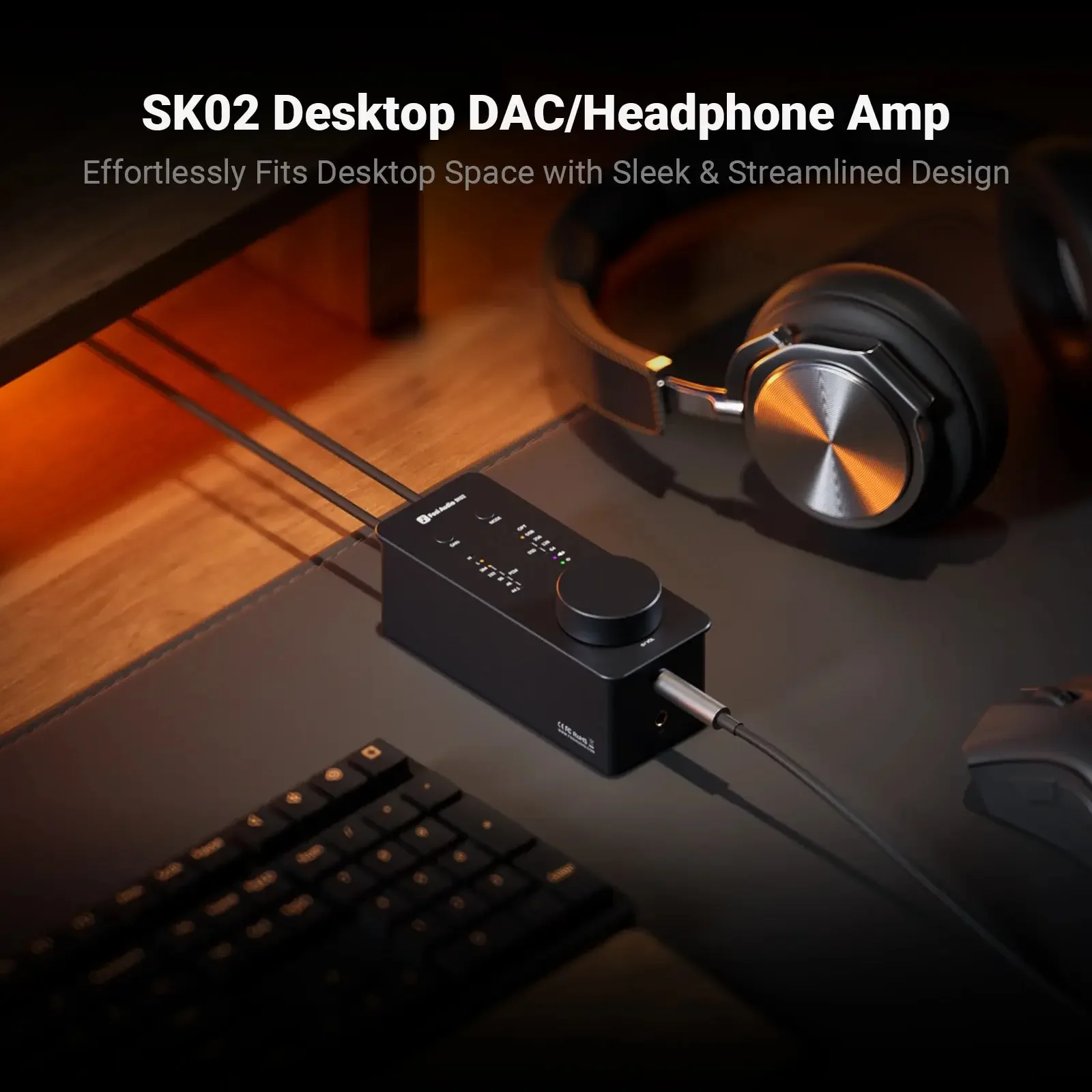 Fosi Audio SK02 Desktop DAC / Headphone AMP Preamp ES9038Q2M DAC SGM8262 Op-AMP PCM384kHz DSD256 Multifunctional Infinite Knob