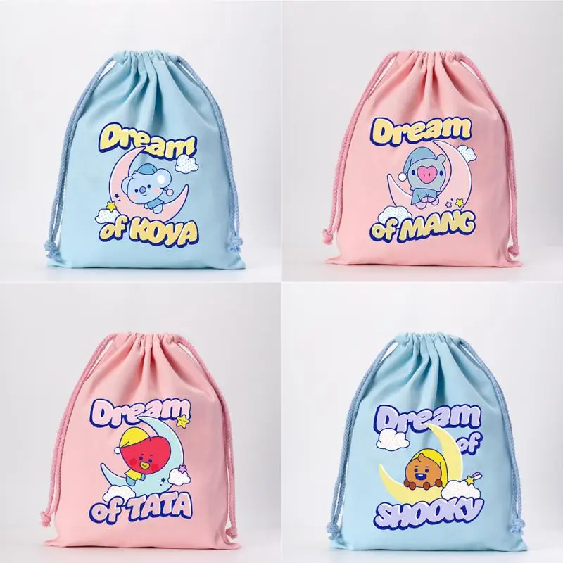 Anime Peripheral Bt21 Cartoon Cute Bundle Pocket Colorful Drawstring Bag Shoe Bag Canvas Storage Bag Gift for Friends