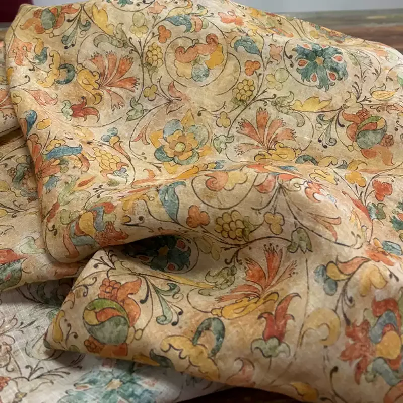 

Yellow pure ramie printed fabric, used for making high-end summer clothing fabrics.