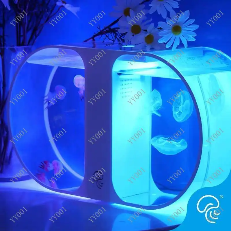 Double Grid Fighting Fish Tank Creative Mini Aquarium Goldfish Bowl 12V Accessory Set