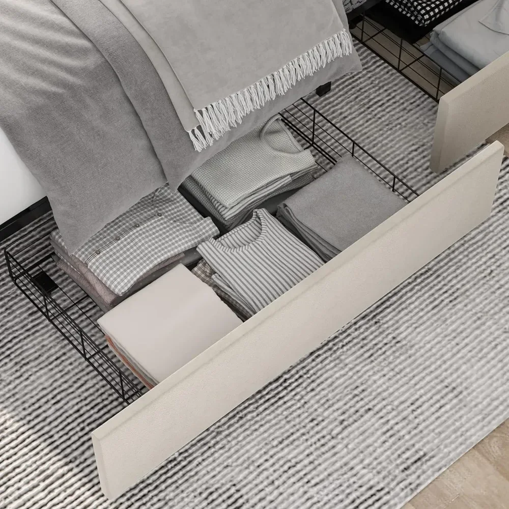 King Size Bed Frame with 4 Storage Drawers, Modern Upholstered Platform Bed with Wood Slat Support,No Box Spring Needed(Beige) image 4