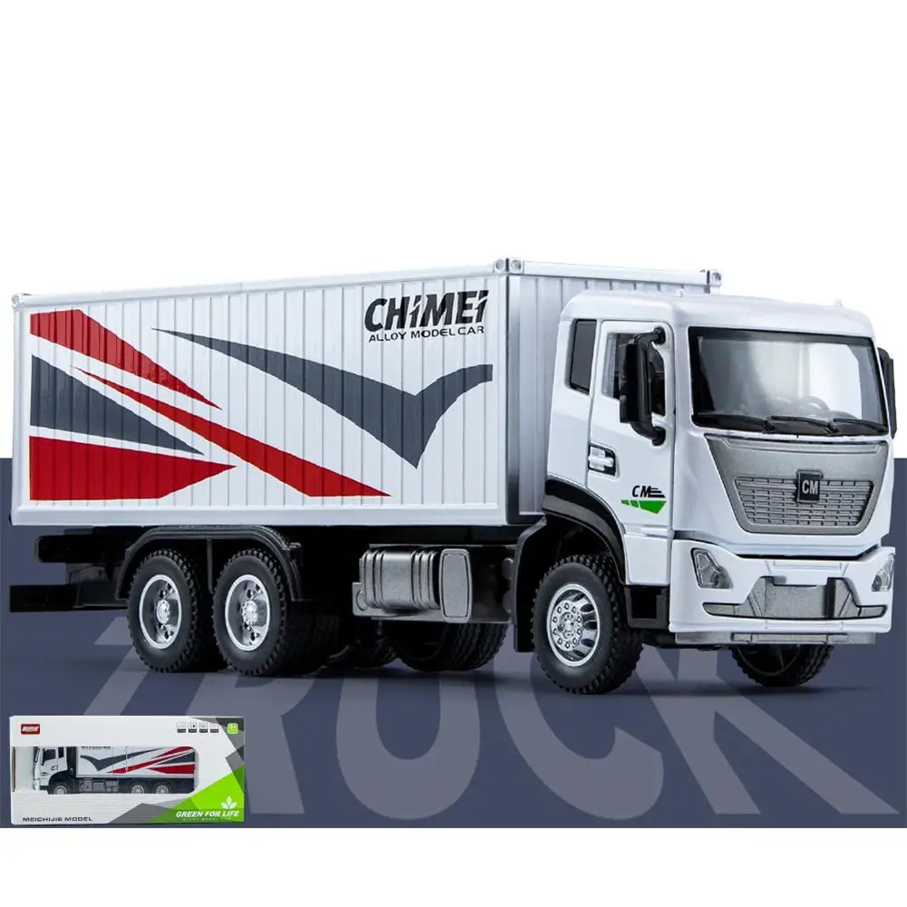 

1:32 Container Truck Model Ornaments Simulation Alloy Pull Back Car With Sound Light For Boy Gifts Decoration