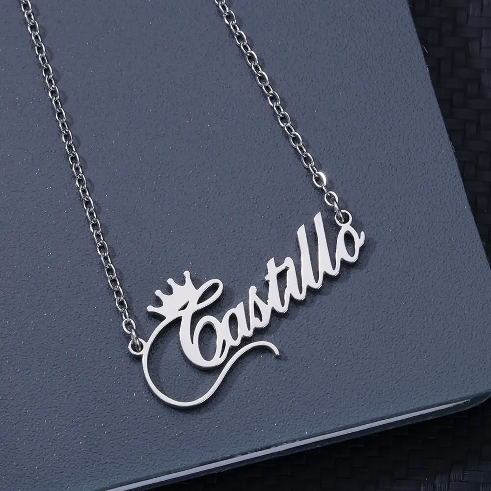 

Custom Crown Font Name Necklace for Women Personalized Name Pendant Necklaces Customized Stainless Steel Jewelry femme