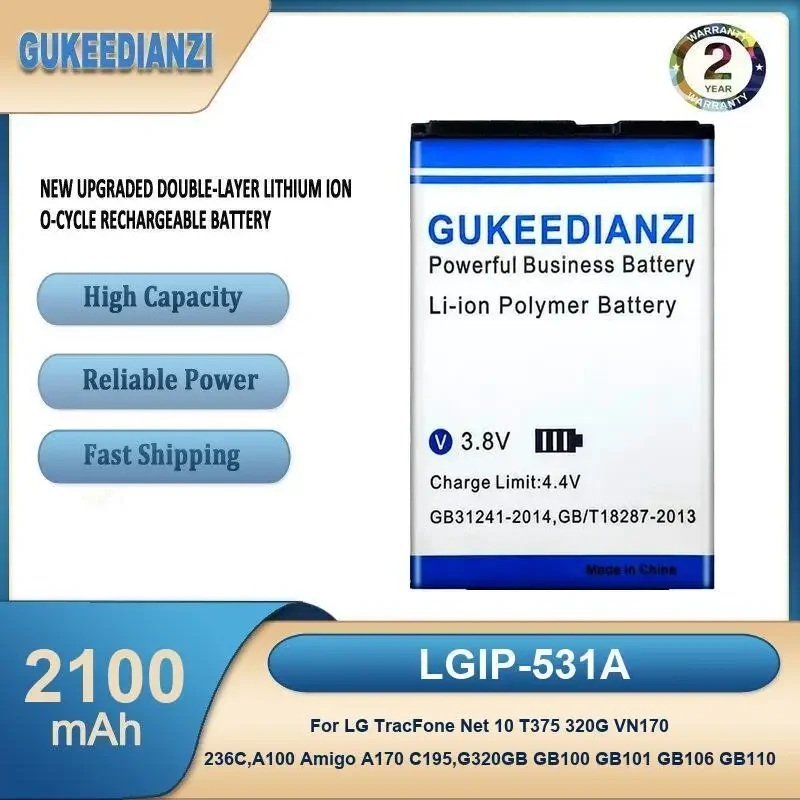 

LGIP-531A 2100mAh Mobile Phone Battery For LG TracFone Net 10 T375 320G VN170 236C A100 Amigo A170 C195