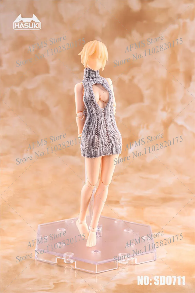 HASUKI 1/12 suéter de soldado femenino Anime Girls sin espalda sin mangas jersey de cuello alto vestido de punto Tops aptos para figura de acción de juguete de 6 pulgadas