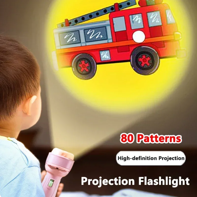 Projection Flashlight, Early Education Puzzle Development Toy, Children Enlightenment Luminous Toy, Cartoon  Patterns Projector