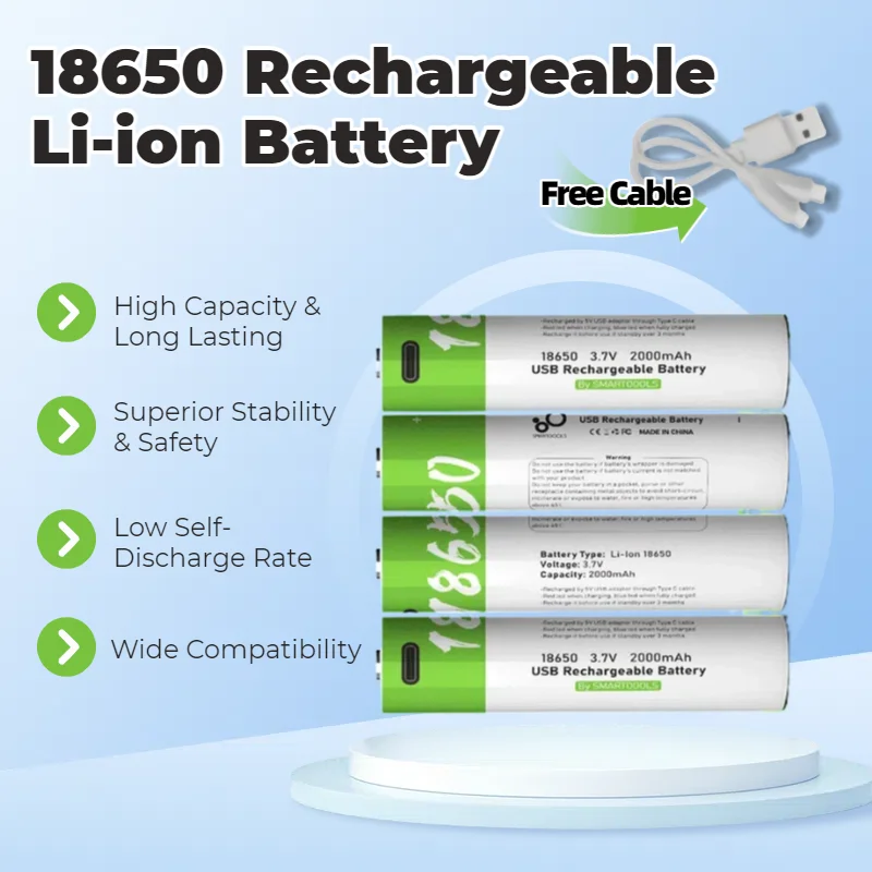 

2000mAh 3.7V Rechargeable 18650 Lithium Battery for LED Flashlight Laptop Power Bank, Li-ion Cell with PCB Protection Board