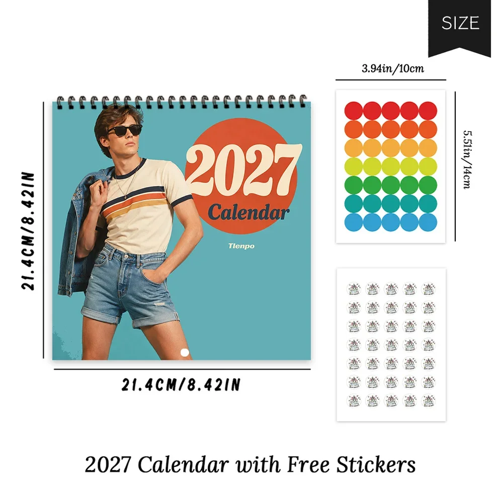 1pc 2027 American Retro Outfit Wall Calendar,12‑Month Planner,Gift For Back‑to‑School,Christmas,,New Year,Free Stickers Included