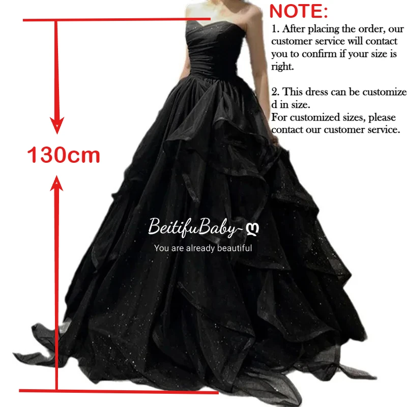 BeitifuBaby Retro Women\'s Evening Dress Black Elegant Strapless Banquet Ball Gown Sleeveless Tiered Off The Shoulder Dresses
