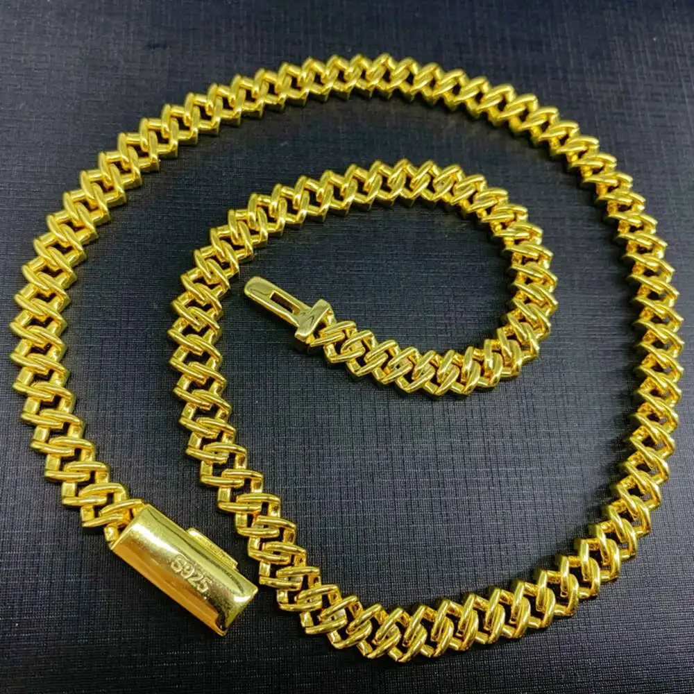 

Custom Cuban Chain Necklace Gold Plated Necklace Iced Out Moissanite Diamond Gold Jewelry