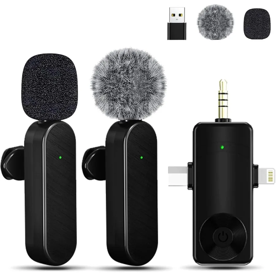 

Wireless Lavailer Microphone for iPhone Android Camera Professional Wireless Mini Microphone 3 in 1 Condenser Lapel Mic for Int