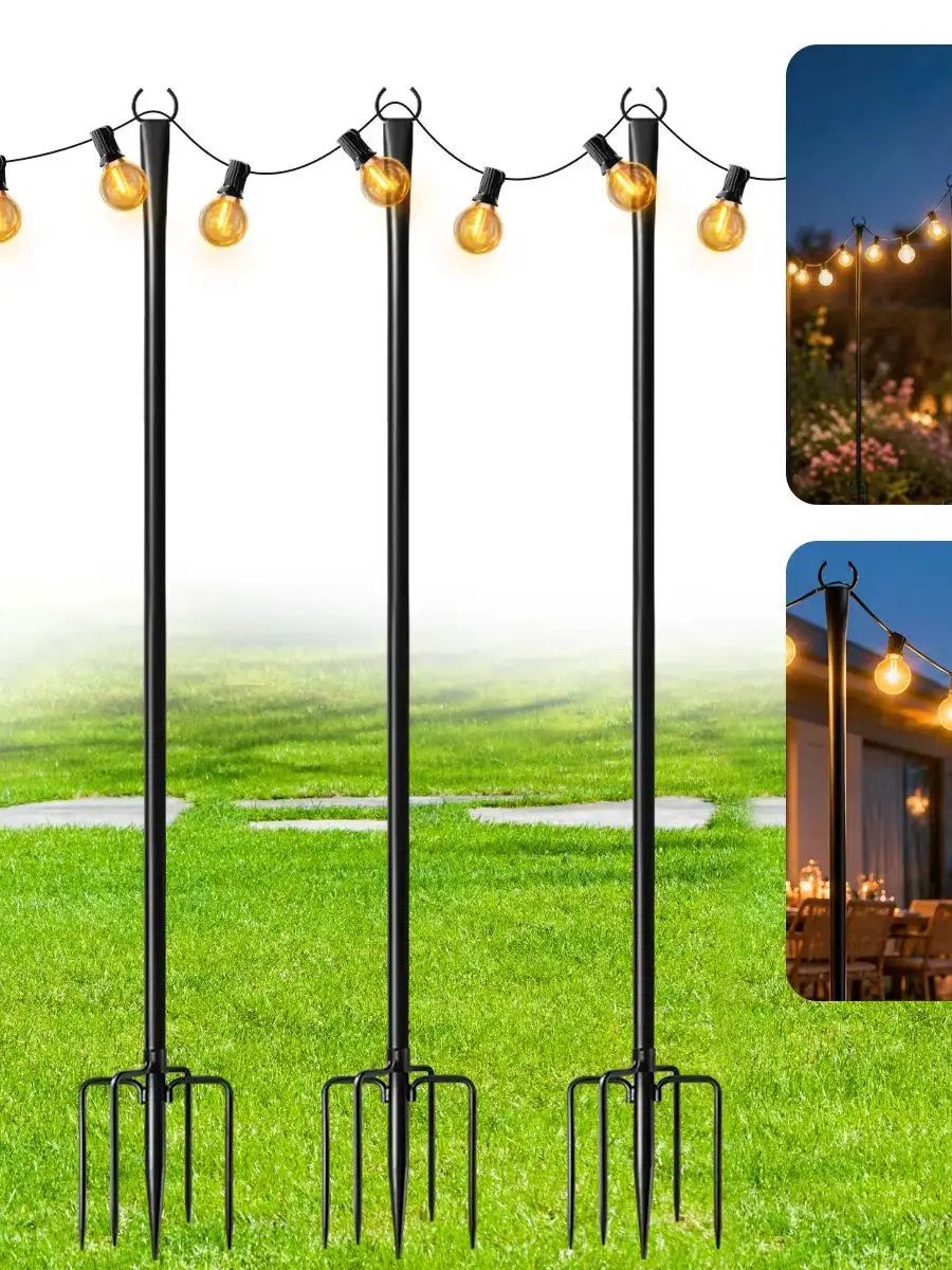 Aiopp Lichterkettenstange für den Außenbereich, stabiler Metallständer, einfache Montage, wetterfeste Stützstange für Garten, Hinterhof, Terrassendekoration