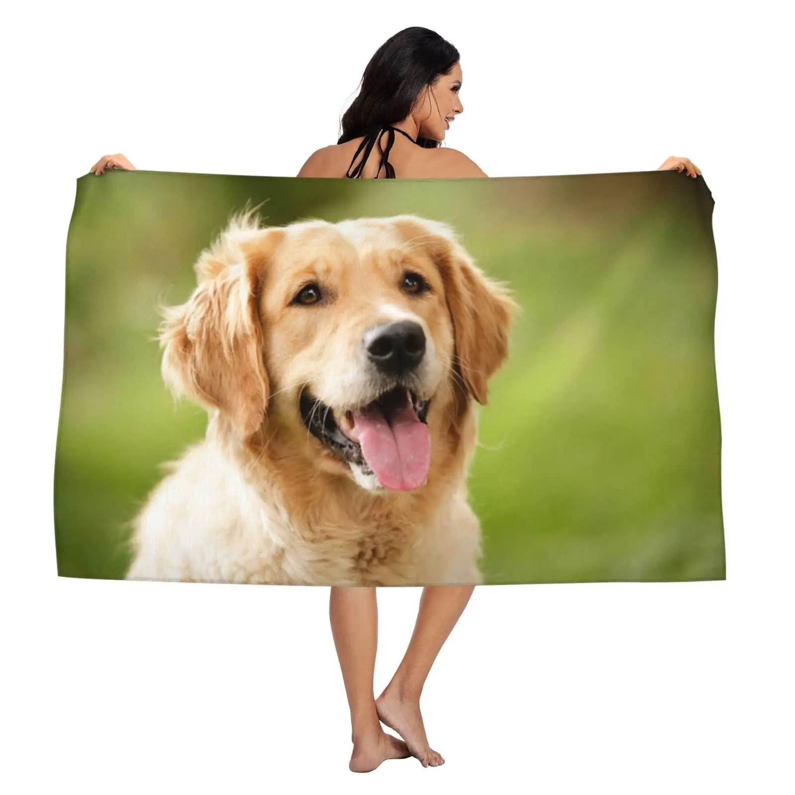 Lovely Golden Retriever Beach Towel, Super Absorbent Travel Bath Towels for Women Men Girls Boys Kids Travel Hotel Gifts Towels