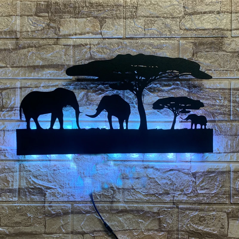 ZK50 Creative LED Wall Lamp Home Decoration Bedside Background Wall Prairie Elephant Night Light USB Remote Control 16 Colors