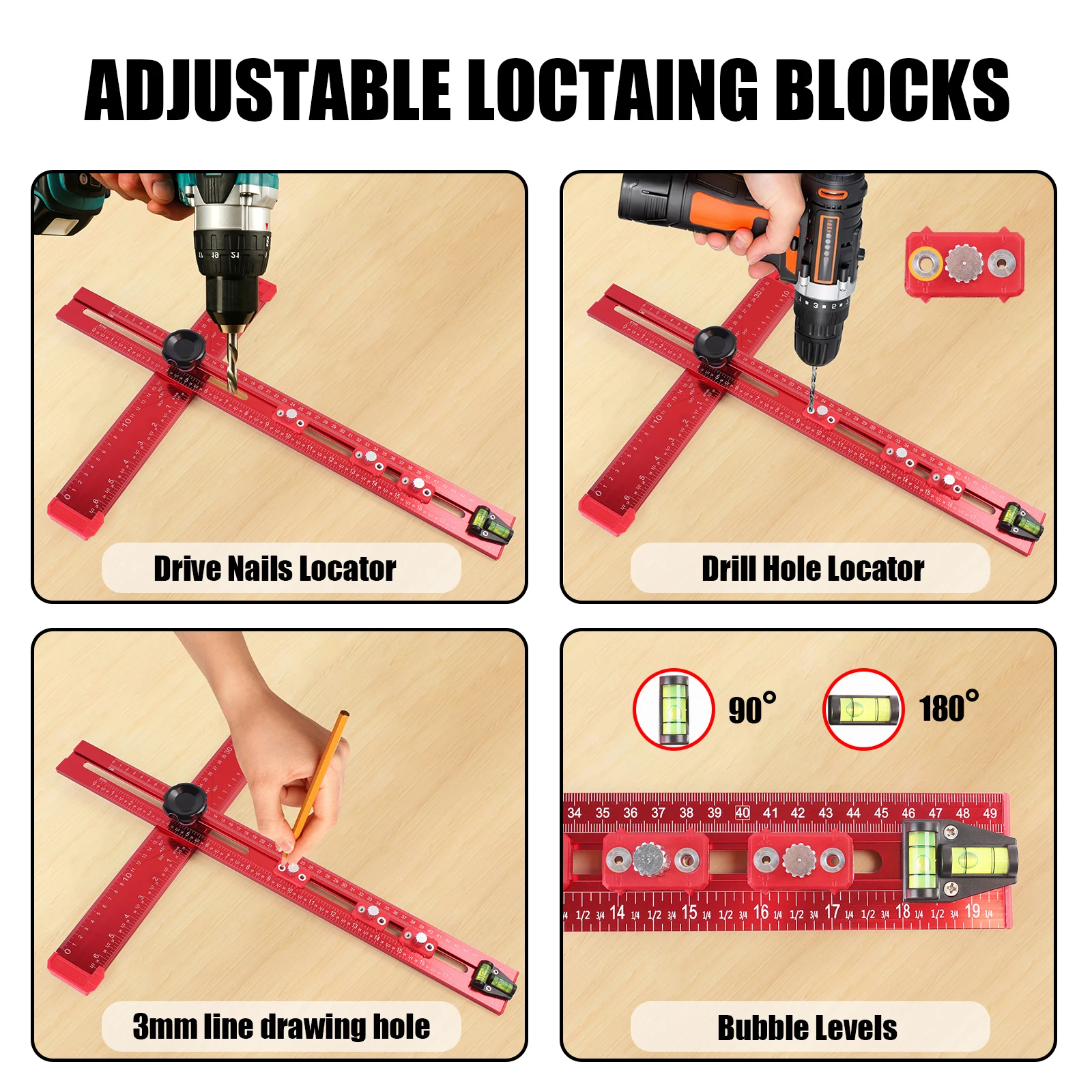 50cm 2 in 1 Drilling Positioning Ruler Combination Angle T-Shaped Ruler Cabinet Hardware Jig Drawer Installation Woodworking