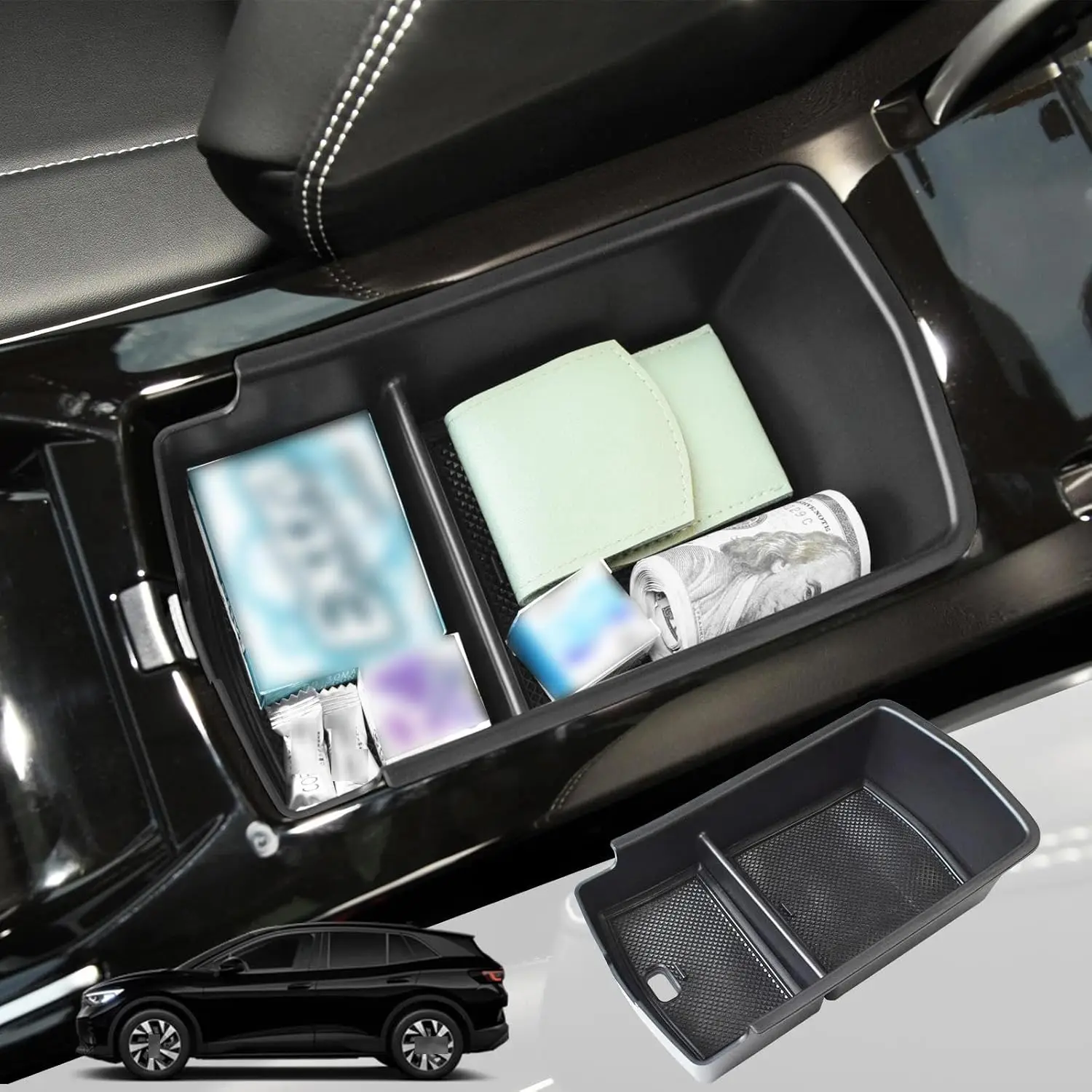 Kptidy صالح لشركة فولكس فاجن ID.4 2023 2024 سيارة وحدة التحكم المركزية صندوق تخزين المضادة للخدش وحدة التحكم المركزية مسند الذراع درج منظم الملحقات #3