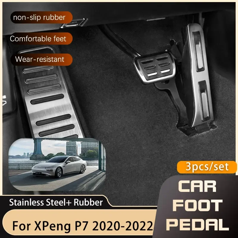 AT Car Foot Pedals For Xpeng XiaoPeng P7 2020 2021 2022 Brake Accelerator Restfoot Stainless Steel Non-slip Pedal Cover Parts