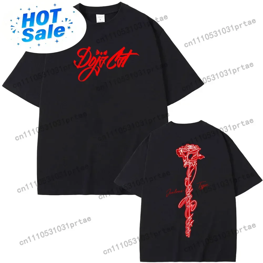 Doja Cat - Jealous Type T-Shirt Summer Rock Sleeve Oversized 100%Cotton Clothes Round Neck American Rapper Ropa Mujer Black