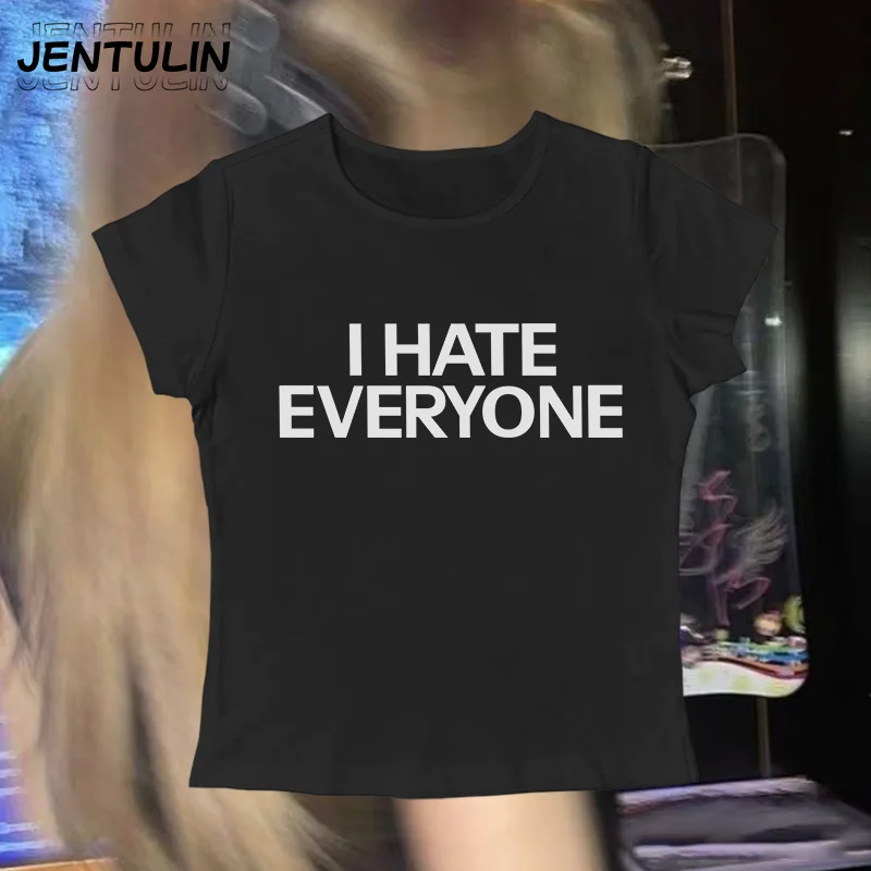 

Y2k Harajuku Aesthetic Corp Top I Hate Eneryone футболки с буквенным принтом топы с круглым вырезом и короткими рукавами модные летние женские футболки для малышей
