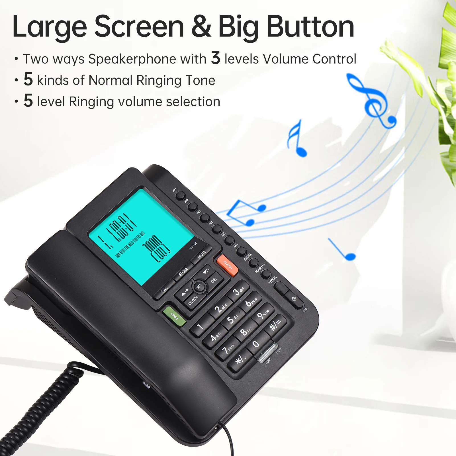 Corded Phone Desk Landline Phone Telephone DTMF/FSK Dual System Support Hands-Free/Redial/Flash/Speed Dial/Ring Volume Control