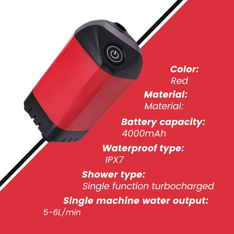 Portable Camping Electric Shower Pump IPX7 Waterproof With Temperature Display For Hiking, Backpacking