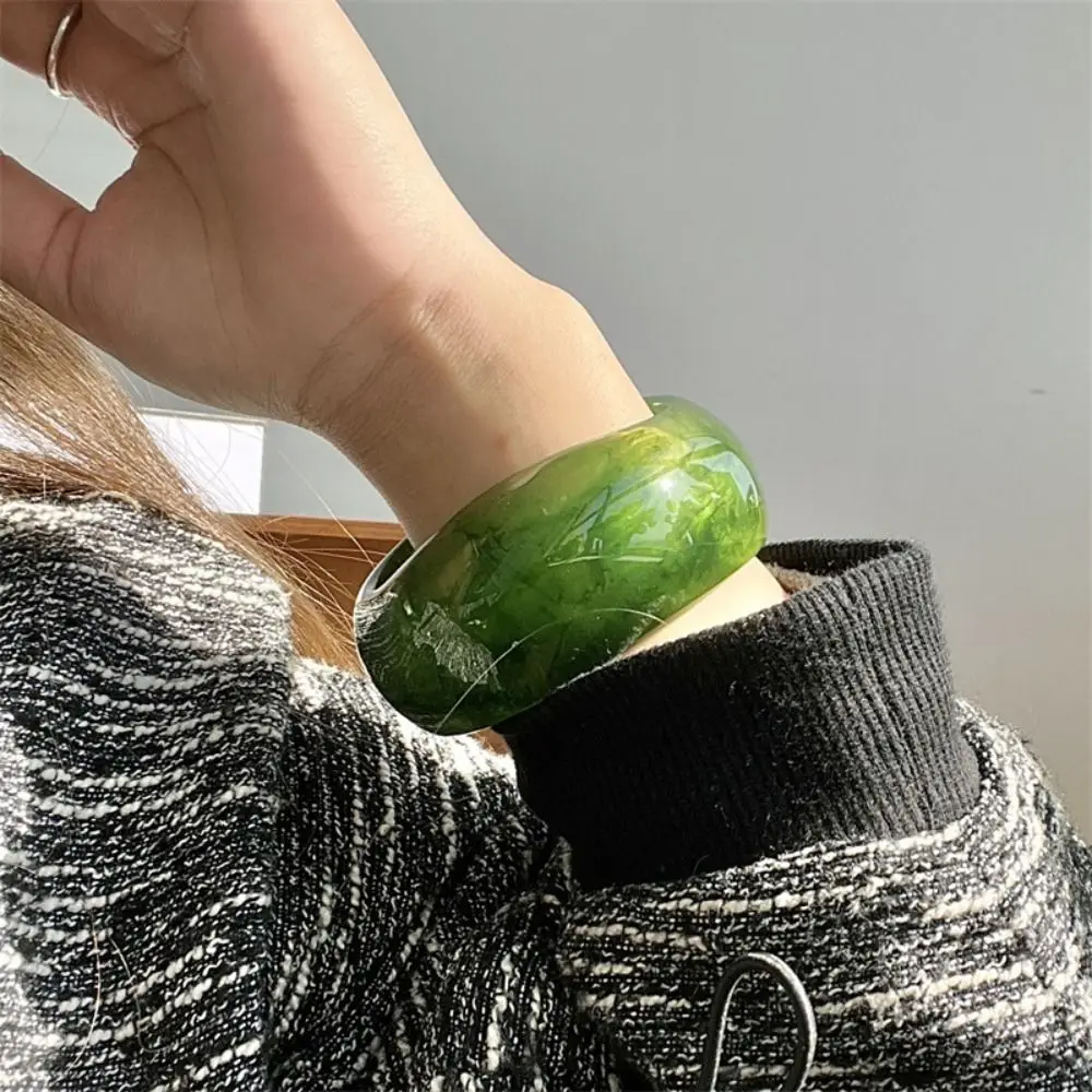 Bohemian Acrylic Bangle Smudging Shiny Irregular Wide Bracelet Europe American Style Jewelry Accessories Retro Hand Ring Women