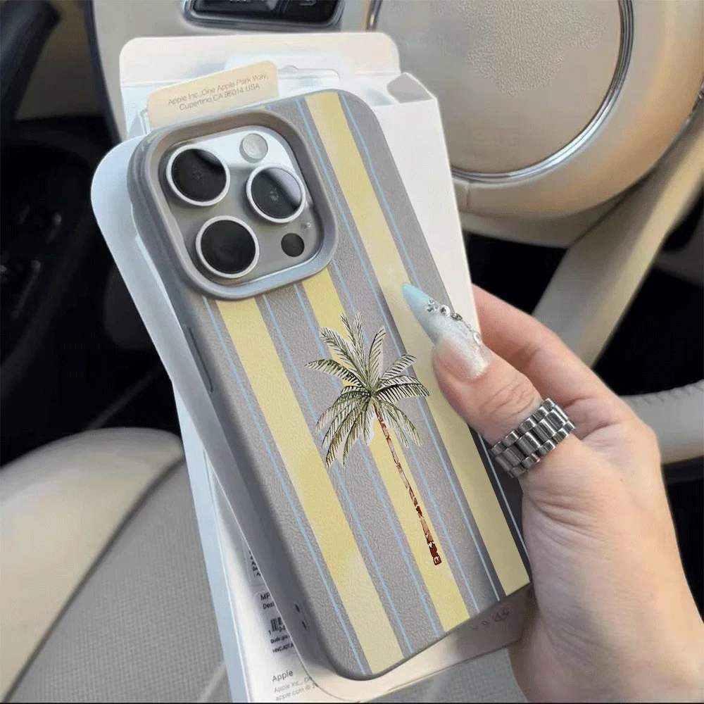 Koreanischer Stil Sommer Strand Kokospalmen Handyhülle für iPhone 17 16 15 14 13 12 11 Pro Max Plus X XR Silikon Matt Weiche Hülle – Detail 10