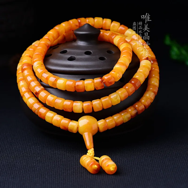 Live Streaming Drainage Gift Old Beeswax108Beads Bracelet Amber Raw Stone Beeswax Bracelet for Men and Women with Certificate