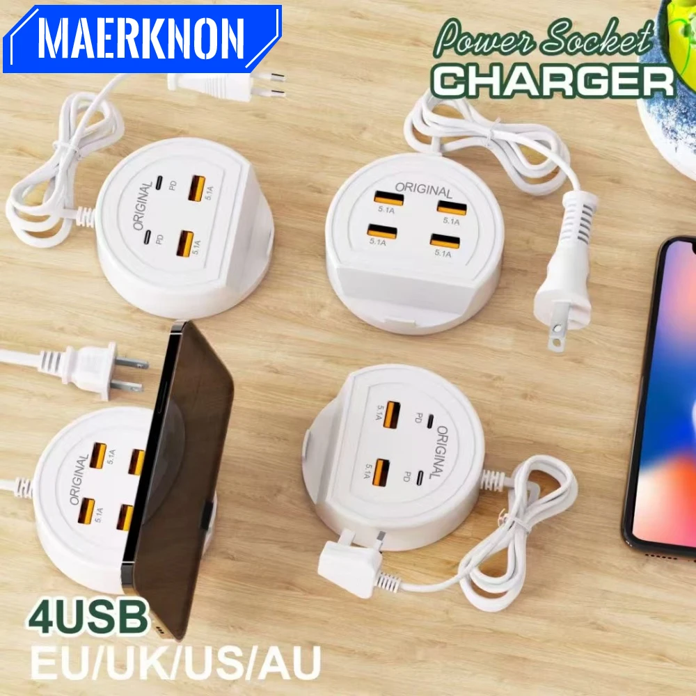 USB Type C Charger 5.1A Fast Charging EU US Plug Wall Charger Desktop Power Strip Socket For iPhone Samsung Xiaomi Phone Charger